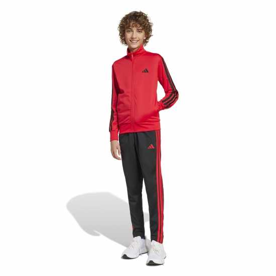 Adidas 3-Stripes Zip Tracksuit Рубинено/Черно Adidas 3-Stripes Zip Tracksuit