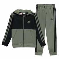 Adidas 3S Fleece Tracksuit Khaki/Black Детски спортни екипи