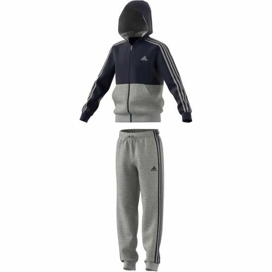 Adidas 3S Fleece Tracksuit Grey/Navy Детски спортни екипи