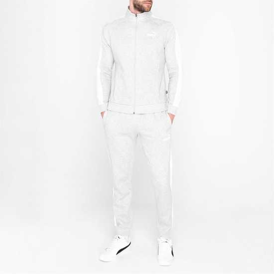 Puma Мъжки Спортен Екип Clean Fleece Tracksuit Mens Castlerock/Wht Мъжки спортни екипи в две части