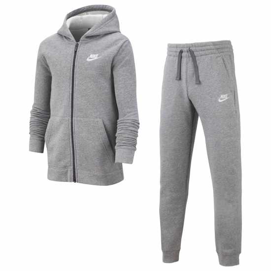 Nike Fleece Tracksuit Junior Boys Сиво/Бяло Детски спортни екипи