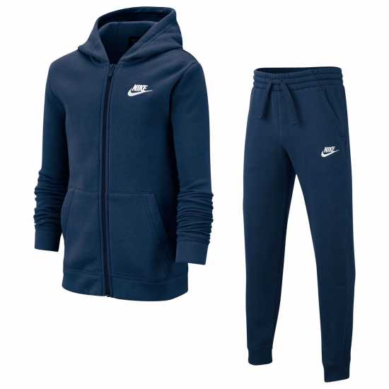 Nike Fleece Tracksuit Junior Boys Морско синьо/Бяло Детски спортни екипи