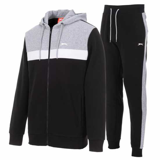 Slazenger Full Zip Tracksuit Black/Grey - Мъжки спортни екипи в две части