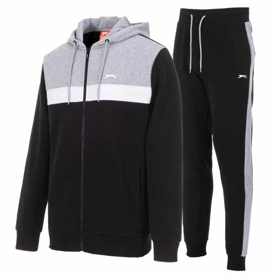 Slazenger Мъжки Спортен Екип Zip Tracksuit Mens Черно/Сиво 