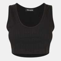 & Match Ribbed Cropped Vest Top Черно Дамски тениски и фланелки