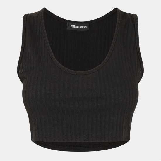 & Match Ribbed Cropped Vest Top Черно Дамски тениски и фланелки