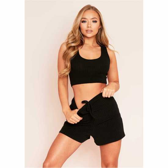 & Match Ribbed Cropped Vest Top Черно Дамски тениски и фланелки