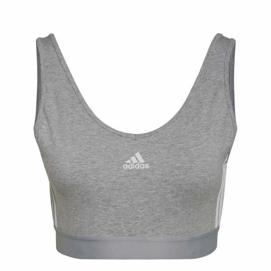 Adidas 3-Stripes Crop Top With Removable Pads Сив марл Дамски тениски и фланелки