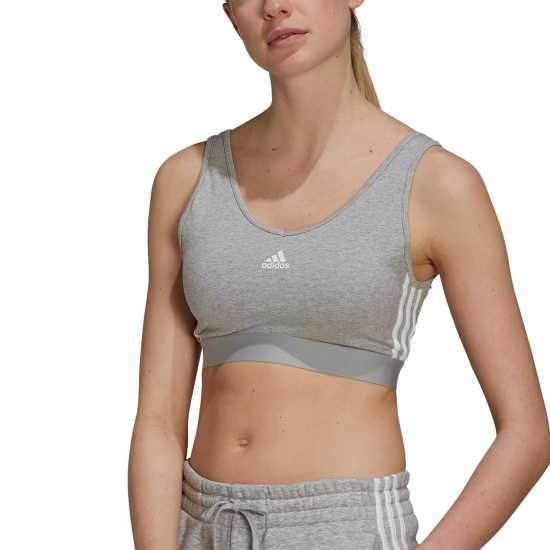 Adidas 3-Stripes Crop Top With Removable Pads Сив марл Дамски тениски и фланелки