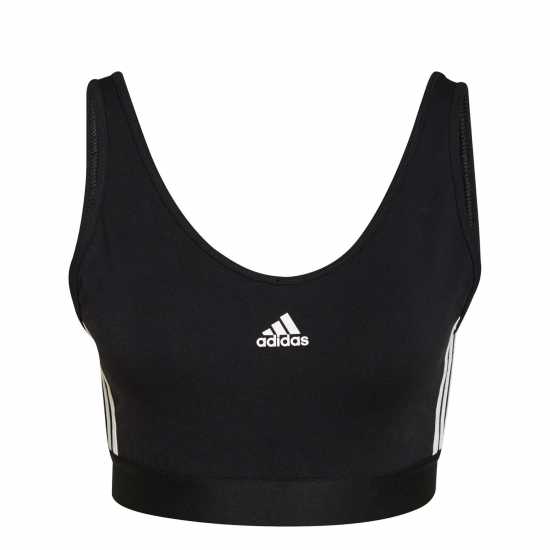 Adidas 3-Stripes Crop Top With Removable Pads Черно/Бяло Дамски тениски и фланелки