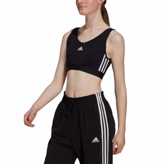 Adidas 3-Stripes Crop Top With Removable Pads Черно/Бяло Дамски тениски и фланелки