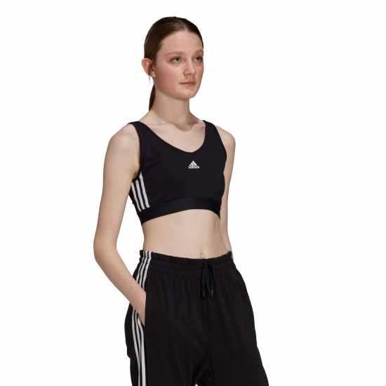 Adidas 3-Stripes Crop Top With Removable Pads Черно/Бяло Дамски тениски и фланелки
