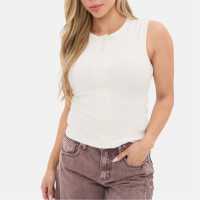 Ribbed Button Front Long Sleeved Top  Дамски тениски и фланелки