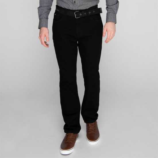 Pierre Cardin Мъжки Джинси С Колан Belted Jeans Mens Solid Black Мъжки дънки