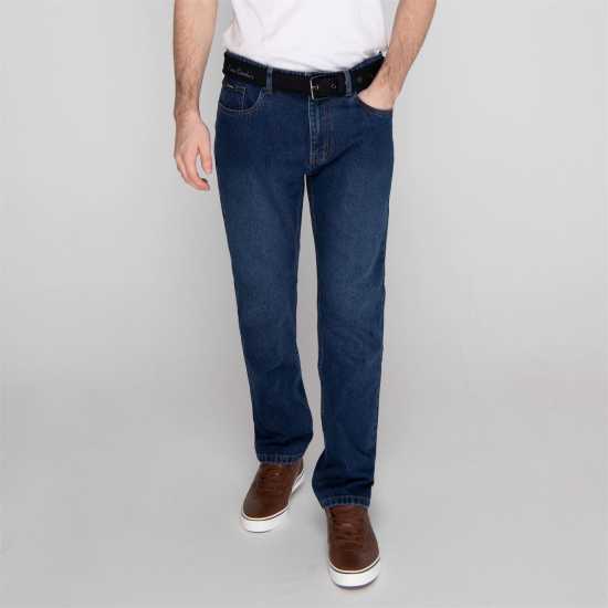 Pierre Cardin Мъжки Джинси С Колан Belted Jeans Mens Mid Blue Мъжки дънки
