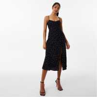 Средна Рокля Jack Wills Split Midi Dress Black Print Дамски поли и рокли