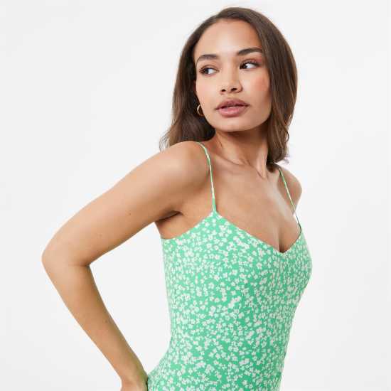 Средна Рокля Jack Wills Split Midi Dress Green Print Дамски поли и рокли