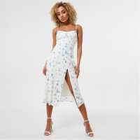 Средна Рокля Jack Wills Split Midi Dress White Print Дамски поли и рокли