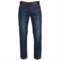 Firetrap Мъжки Джинси С Колан Leather Belt Mens Jeans Reg Mid Wash Мъжки дънки