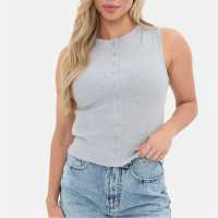Ribbed Sleeveless Button Front Top  Дамски тениски и фланелки