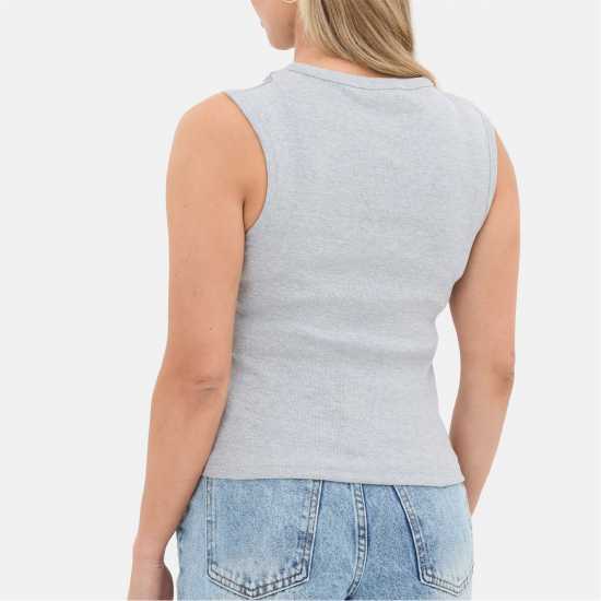 Ribbed Sleeveless Button Front Top  Дамски тениски и фланелки