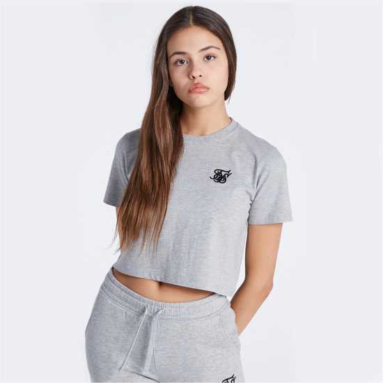 Siksilk Cropped T-Shirt Juniors Сив марл Детски тениски и фланелки