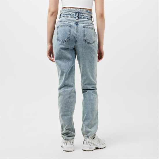 Denim Double Waistband Straight Leg Jeans Womens  