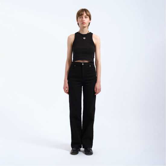 Dr Denim Moxy Straight - High Stretch Jeans Твърд черен Dr Denim Moxy Straight - High Stretch Jeans Твърд черен