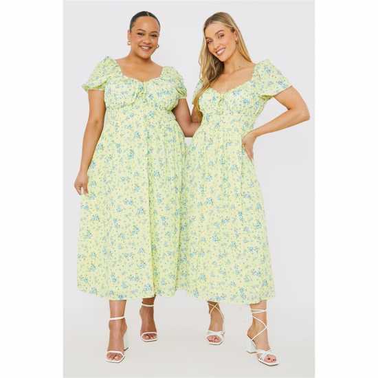 Средна Рокля In The Style In The Style Printed Bardot Midi Dress  Дамски поли и рокли