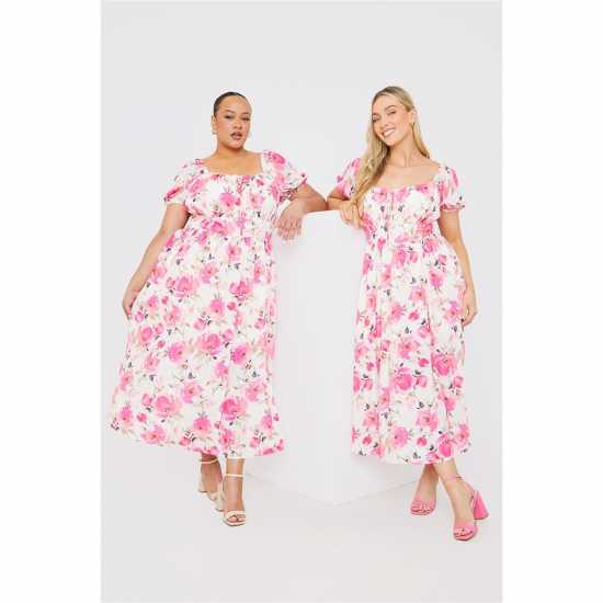 Средна Рокля In The Style Pink Midi Dress  - Дамски поли и рокли