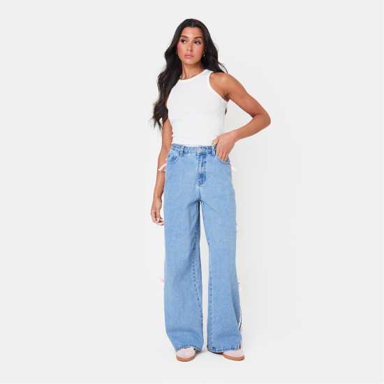Bow Side Wide Leg Jeans  