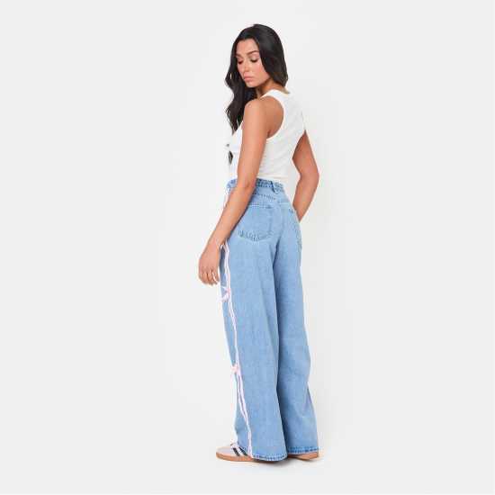 Bow Side Wide Leg Jeans  