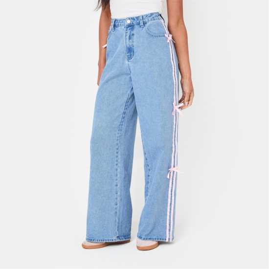 Bow Side Wide Leg Jeans  