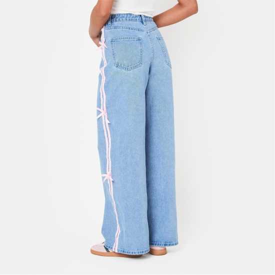 Bow Side Wide Leg Jeans  