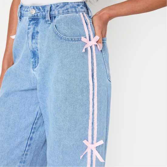 Bow Side Wide Leg Jeans  