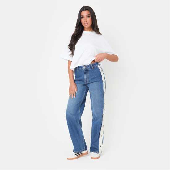 Popper Side Stripe Wide Leg Jean Popper Side Stripe Wide Leg Jean