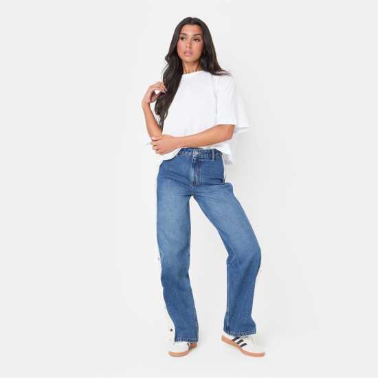 Popper Side Stripe Wide Leg Jean Popper Side Stripe Wide Leg Jean