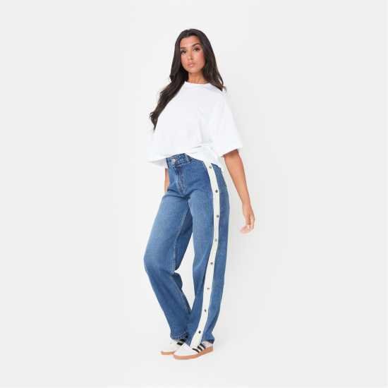 Popper Side Stripe Wide Leg Jean Popper Side Stripe Wide Leg Jean