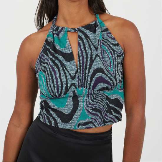 Brave Soul Womens Halter Neck Jacquard Top  