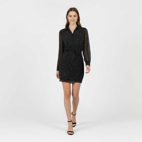 Рокля-Риза Jack Wills Draped Shirt Dress Черна точка 