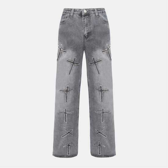 Cross Detail Straight Leg Jean  