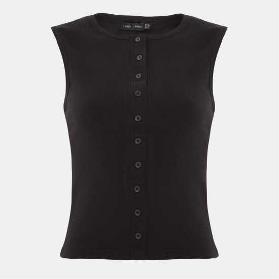 I Saw It First Rib Button Top Black 
