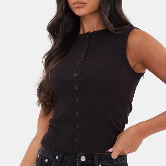 I Saw It First Rib Button Top Black 