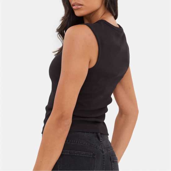 I Saw It First Rib Button Top Black 