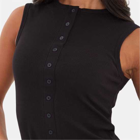 I Saw It First Rib Button Top Black 