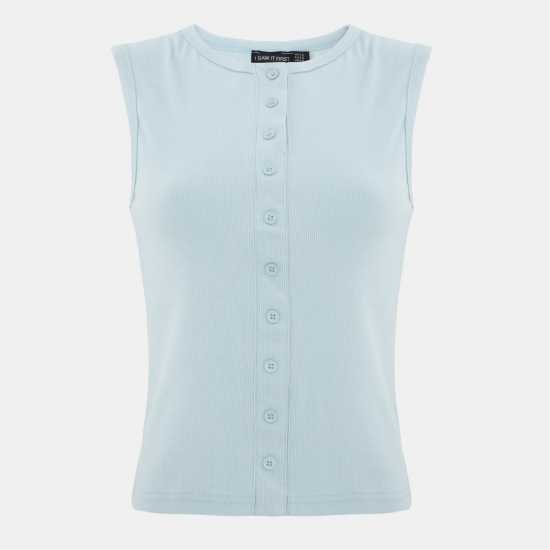 I Saw It First Rib Button Top Light Blue 