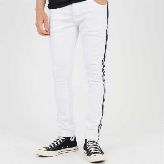 Brave Soul Fit Jeans With Contrast Side Seam Tape Detail White Мъжки дънки