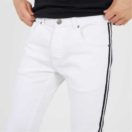 Brave Soul Fit Jeans With Contrast Side Seam Tape Detail White Мъжки дънки