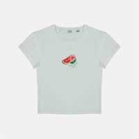 Jack Wills Women's Graphic Cotton Short Sleeve Crew Neck Print Crop Top Watermelon 