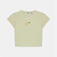 Jack Wills Women's Graphic Cotton Short Sleeve Crew Neck Print Crop Top Lemon 